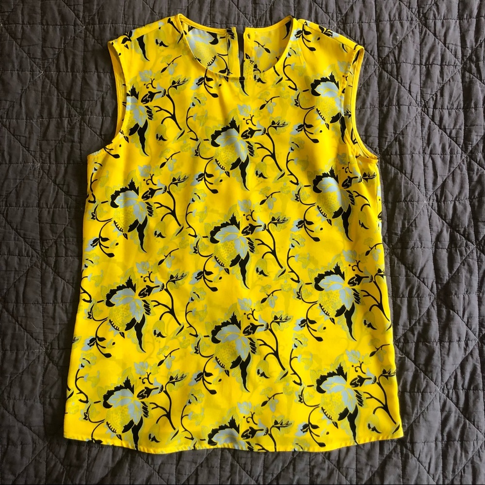 Diane von Furstenberg DVF yellow silk shell blouse sz S